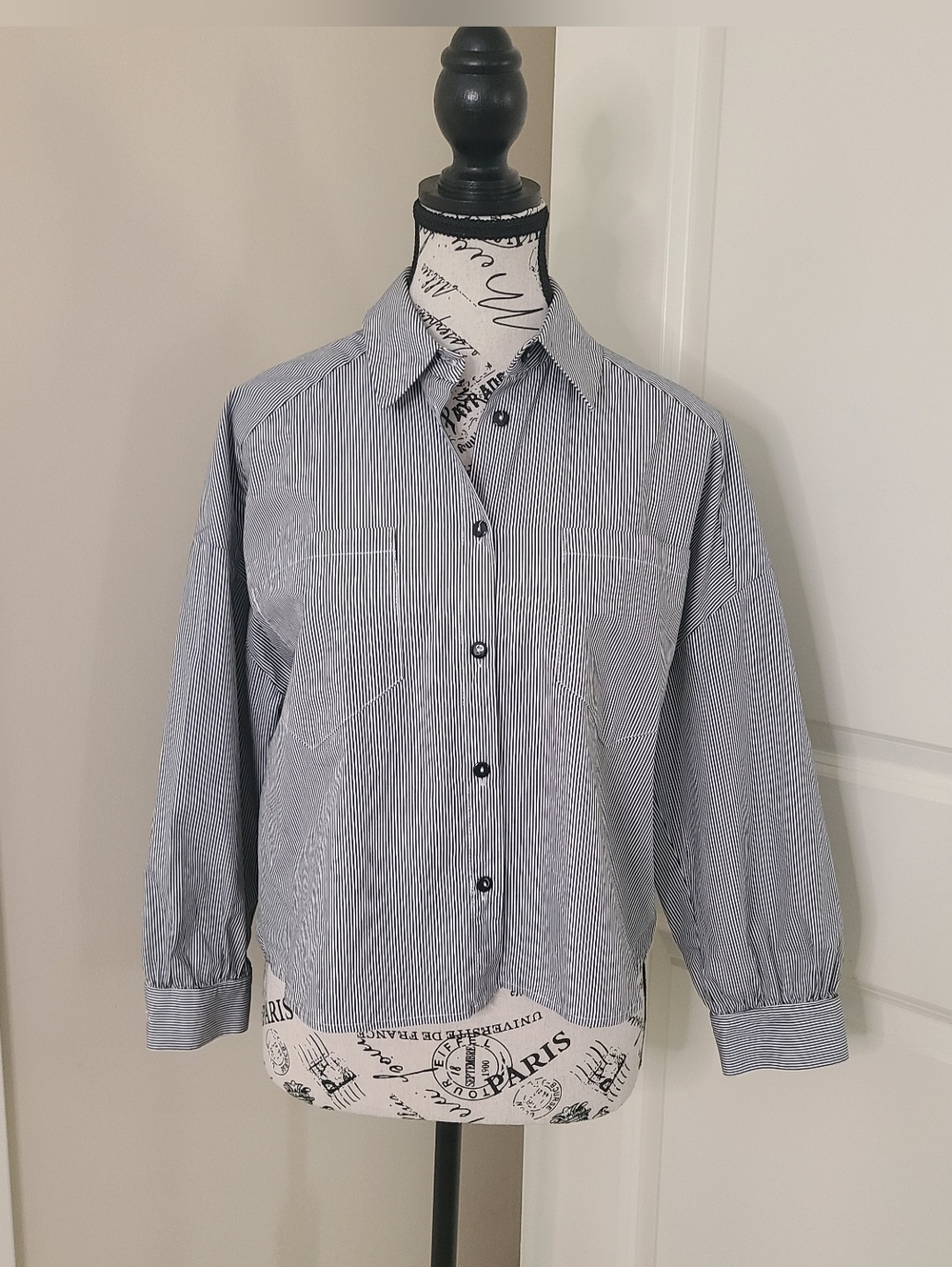 Blue/White Striped Cotton Button Up Shirt. Boxy Size S Made In Italy